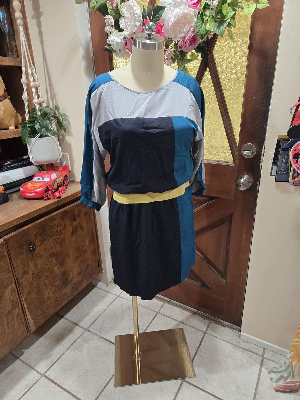 Eliza J Colorblock Mini Dress in Navy, Teal & Yellow